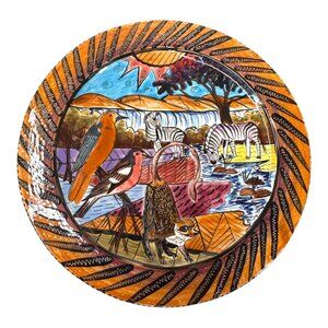 Penzo Zimbabwe African Safari Handpainted Plate 9” Birds Zebra Lemur Signed